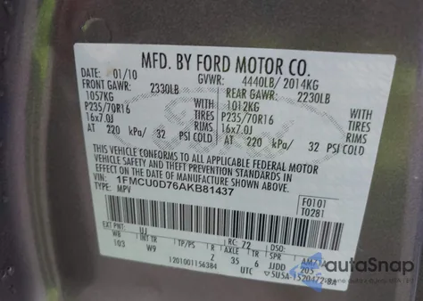 2010 Ford Escape Xlt from USA, damaged, VIN 1FMCU0D76AKB81437
